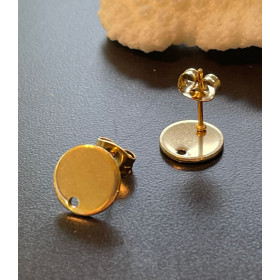 Boucles d'oreille, clou,  puce avec Trou 10mm Acier Inoxydable 304 avec embouts, Doré à l'or fin 18K