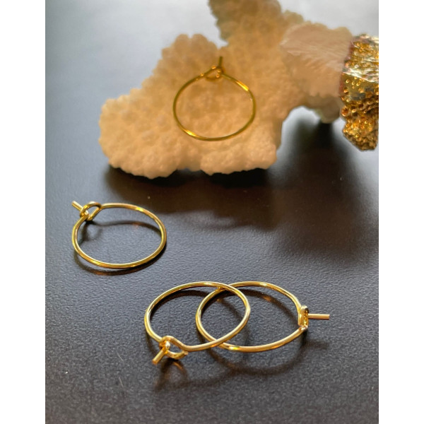 Boucles d'oreille, Créoles Tiges 15 mm, Acier Inoxydable Chirurgical 316, finition Doré à l'or fin 18K