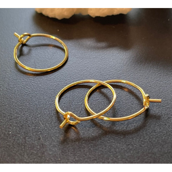 Boucles d'oreille, Créoles Tiges 15 mm, Acier Inoxydable Chirurgical 316, finition Doré à l'or fin 18K