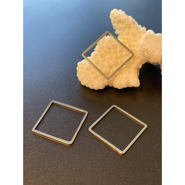 Pendentifs connecteur Carré 20mm, Acier Inoxydable finition Argenté
