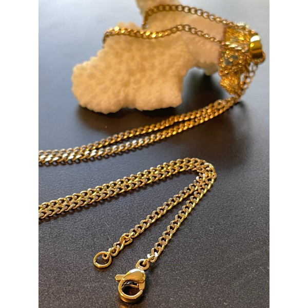 Sautoir 75cm, maille Gourmette 3mm, Acier Inoxydable 304 finition Doré