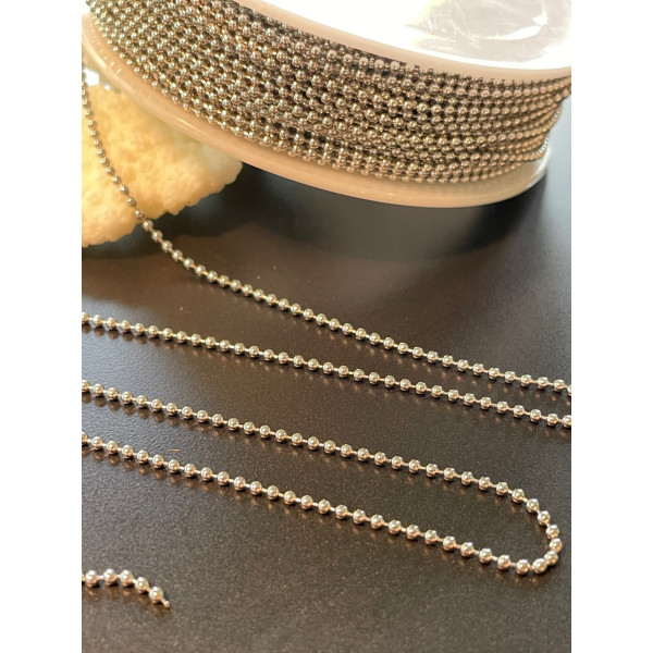Chaine maille bille 1.5mm, Acier Inoxydable finition Argenté