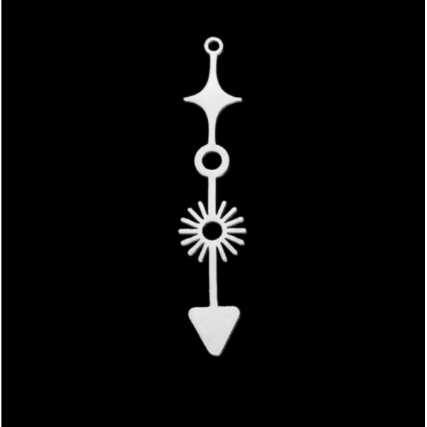 Pendentif Flèche 42 mm, Acier Inoxydable finition Argent Platine