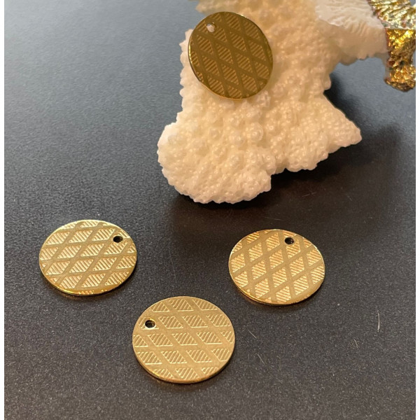 Pendentifs , Médaille Motif Graphique 15mm, Acier Inoxydable 304 Doré, Placage IONIQUE