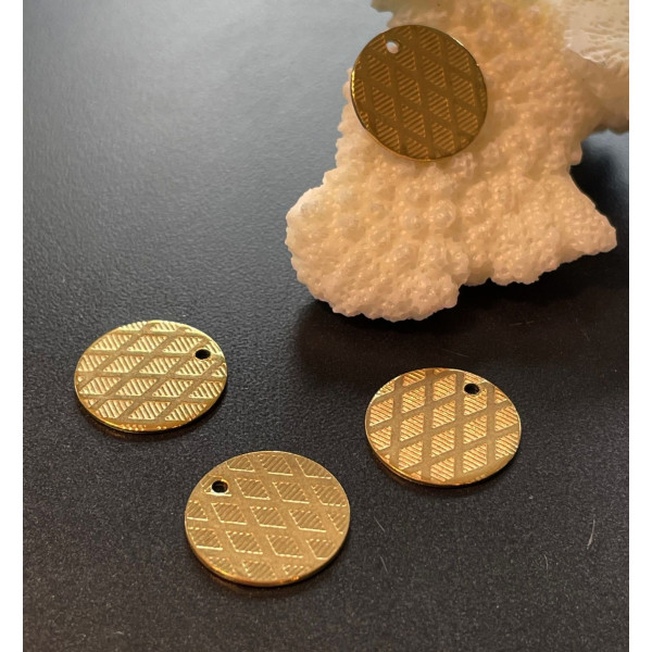 Pendentifs , Médaille Motif Graphique 15mm, Acier Inoxydable 304 Doré, Placage IONIQUE