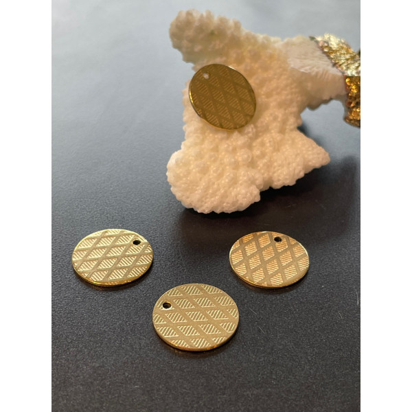 Pendentifs , Médaille Motif Graphique 15mm, Acier Inoxydable 304 Doré, Placage IONIQUE