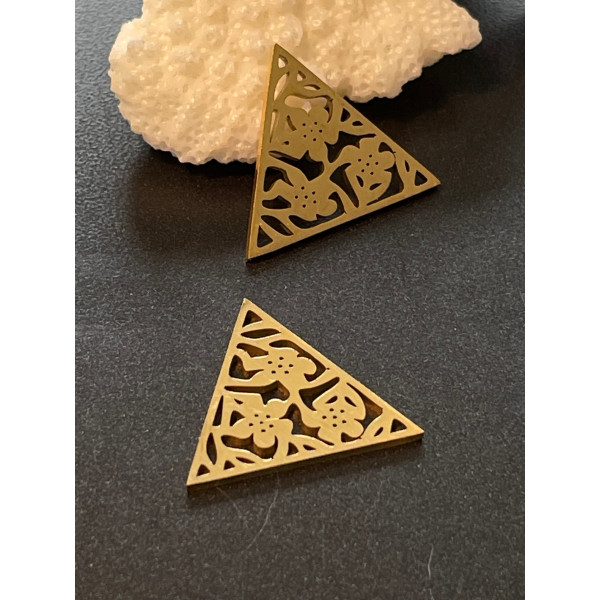 Pendentifs Triangle avec Fleurs 20 mm – Acier Inoxydable 304 Doré