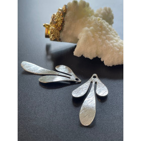 Pendentifs  texturés forme Feuille 35mm, Laiton finition Argenté 925
