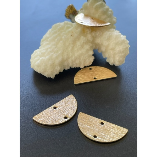 Connecteurs Demi-Cercle 21 mm – Deux Trous – Laiton Effet Brossé – Doré à l'Or fin 18K