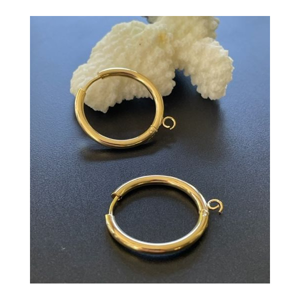 Créoles Rondes avec anneau d'accroche 26mm, épaisseur 2.5mm, Acier Inoxydable 316, Doré à l'or fin 24K