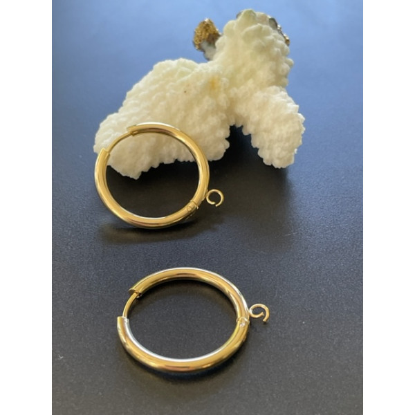 Créoles Rondes avec anneau d'accroche 26mm, épaisseur 2.5mm, Acier Inoxydable 316, Doré à l'or fin 24K