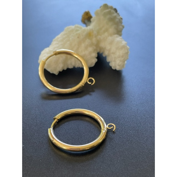 Créoles Rondes avec anneau d'accroche 21mm, épaisseur 2.5mm, Acier Inoxydable 316, Doré à l'or fin 24K