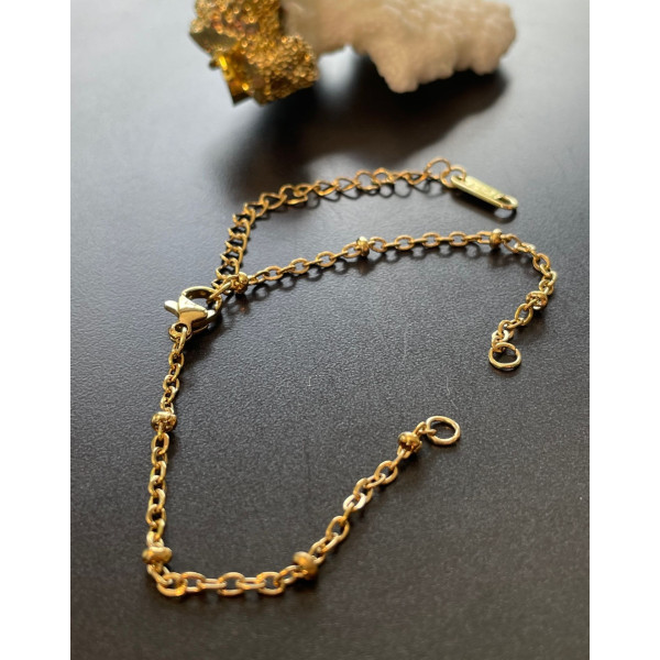 Bracelets réglable 15.8 cm pour intercalaire, maille avec bille 3mm avec chaine de confort, Acier Inoxydable 304 Doré