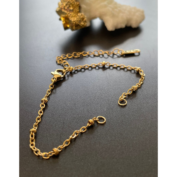 Bracelets réglable 15.8 cm pour intercalaire, maille avec bille 3mm avec chaine de confort, Acier Inoxydable 304 Doré