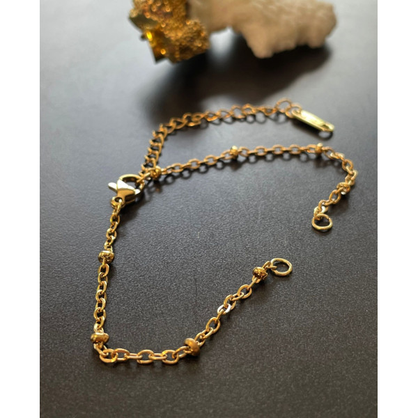 Bracelets réglable 15.8 cm pour intercalaire, maille avec bille 3mm avec chaine de confort, Acier Inoxydable 304 Doré