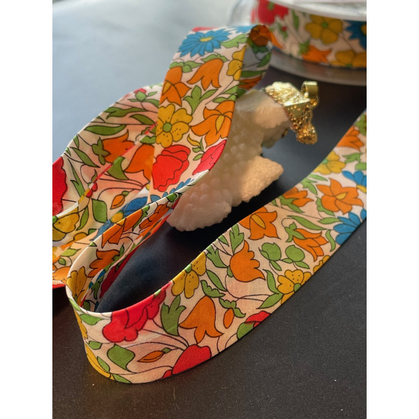 Ruban biais liberty 20mm Fleur Poppy Daisy