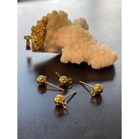 Boucles d'oreille, Puces Bille 3mm avec attache, ACIER INOXYDABLE 316 Chirurgical, finition Doré à l'or fin 18K