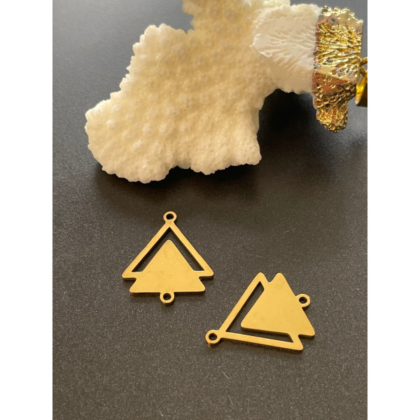 Pendentifs double triangle, 19.5mm, Acier Inoxydable 304 Doré