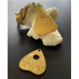 Pendentif , Médaille Coeur avec Lune et Chat 25mm, Acier Inoxydable 304 Doré, Placage IONIQUE PI