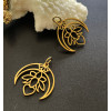 Pendentifs avec anneau Fleur de lotus avec Lune, Yoga healing 19.5mm, Acier Inoxydable finition Doré à l'or fin 18K