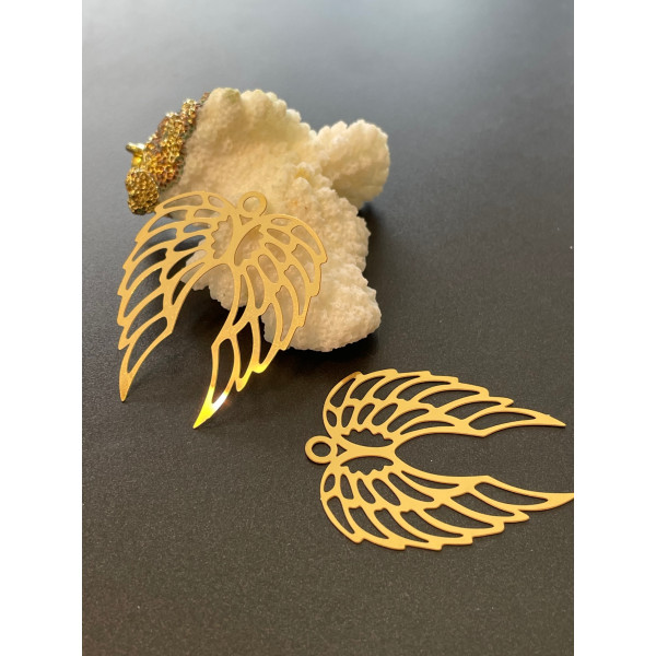 Estampes Ailes d'ange 40mm, Acier Inoxydable, finition Doré à l'or fin 18K