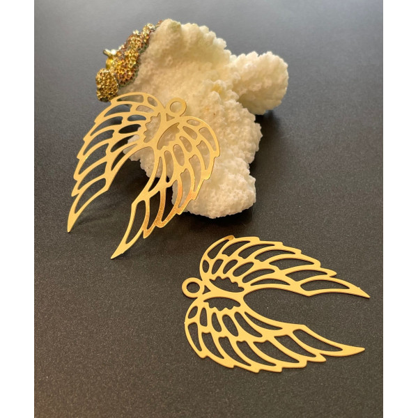 Estampes Ailes d'ange 40mm, Acier Inoxydable, finition Doré à l'or fin 18K