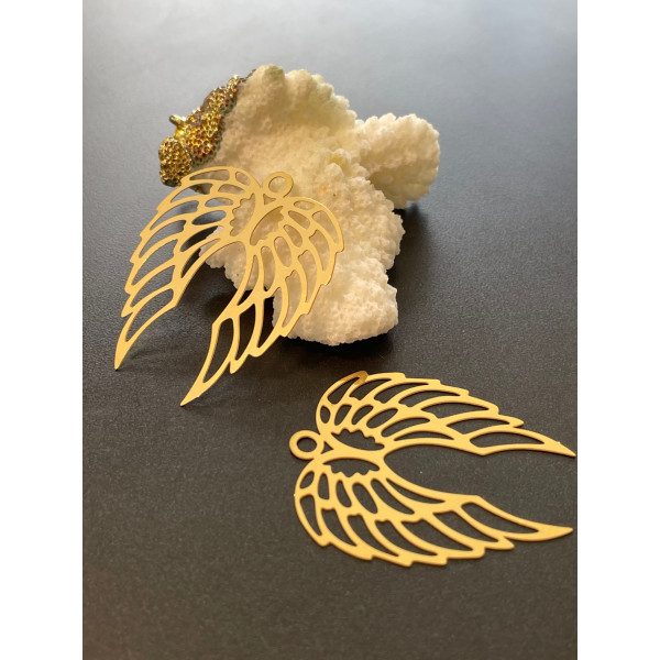 Estampes Ailes d'ange 40mm, Acier Inoxydable, finition Doré à l'or fin 18K
