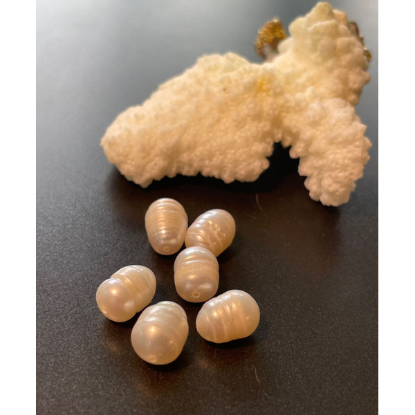 Perles de culture naturelle  8mm, Grain de Riz Blanche Nacrée