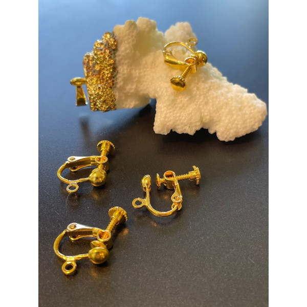 Supports de Boucles d'oreille clips à Vis avec attache, laiton finition Dore