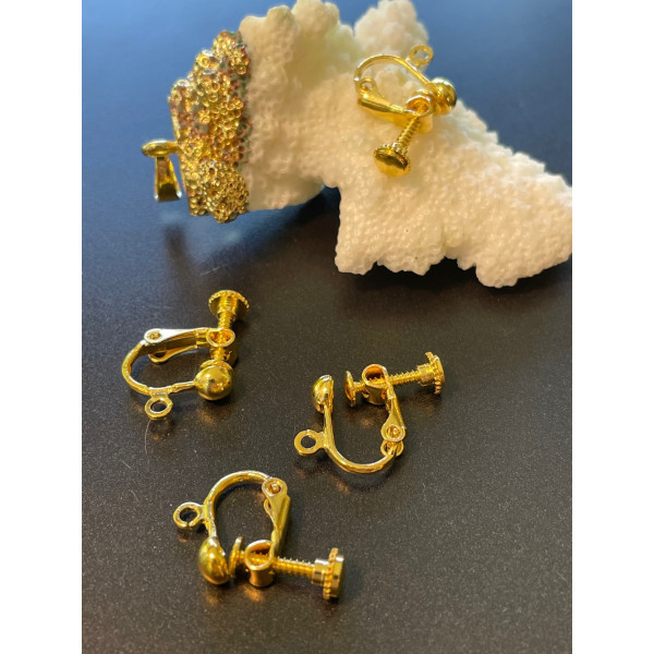 Supports de Boucles d'oreille clips à Vis avec attache, laiton finition Dore