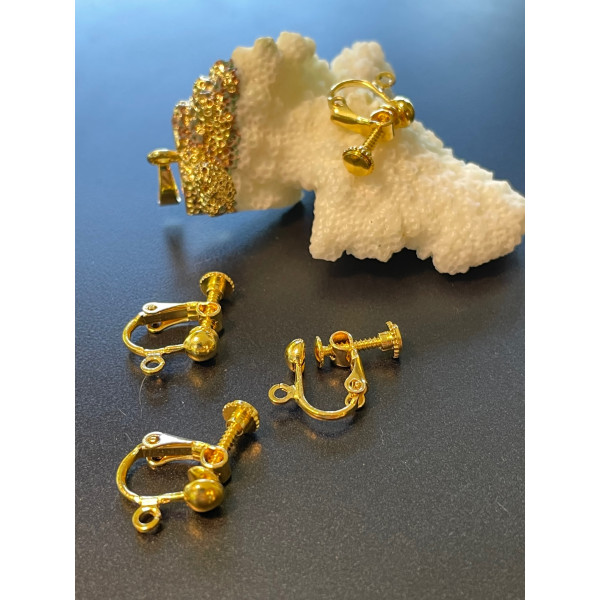 Supports de Boucles d'oreille clips à Vis avec attache, laiton finition Dore