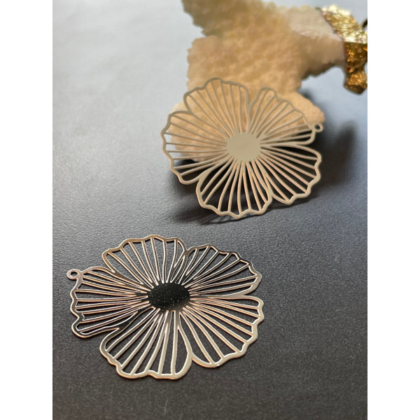 Estampes, pendentif filigrane, Fleurs 35mm, Acier Inoxydable finition Argenté