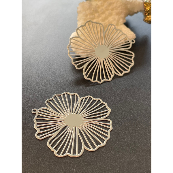 Estampes, pendentif filigrane, Fleurs 35mm, Acier Inoxydable finition Argenté