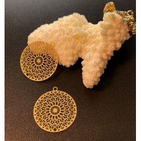 Estampes, pendentif filigrane, Mandala 20mm, Acier Inoxydable finition Doré à l'or fin 18K