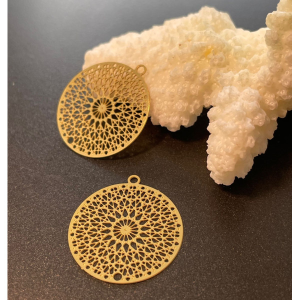 Estampes, pendentif filigrane, Mandala 20mm, Acier Inoxydable finition Doré à l'or fin 18K