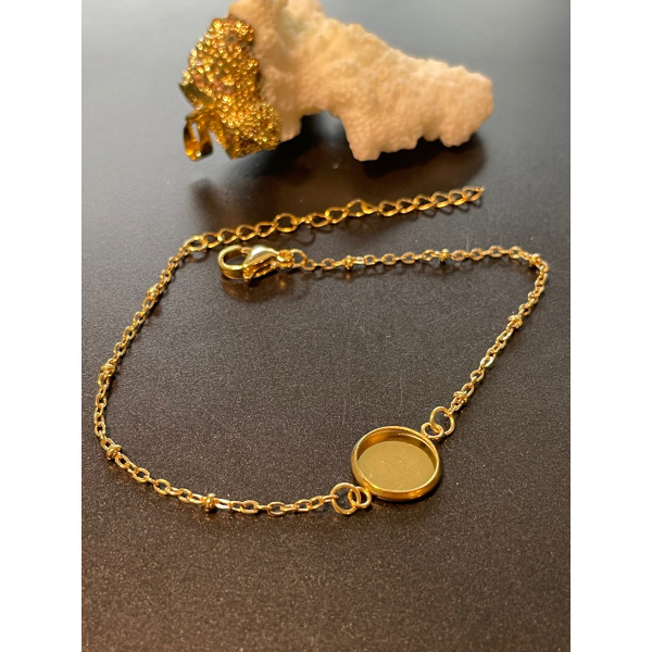 Supports de bracelet, pour cabochon 12mm, Acier Inoxydable 304, finition Doré