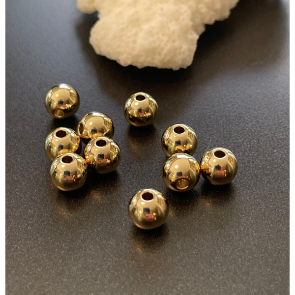 Perles intercalaire Rondes 6mm, Laiton, Doré à l'or fin 24K