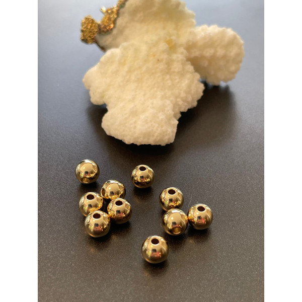 Perles intercalaire Rondes 6mm, Laiton, Doré à l'or fin 24K