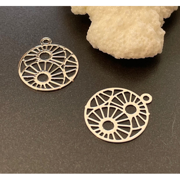 Estampes, pendentif filigrane, forme Géométrique 15mm, Métal finition Argenté