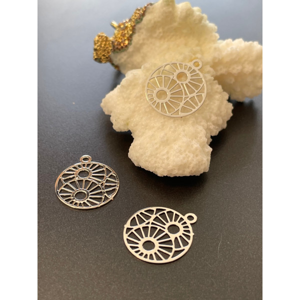 Estampes, pendentif filigrane, forme Géométrique 15mm, Métal finition Argenté