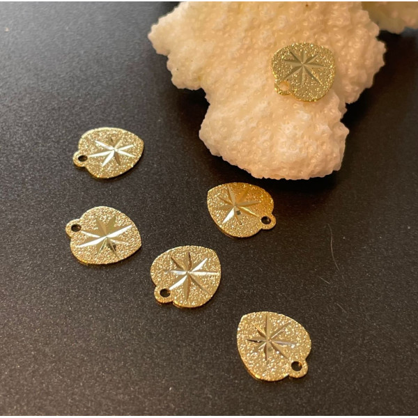 Estampes, pendentif Stardust, Poussière d'or, Coeur avec Etoile 10mm, Laiton finition Doré à l'or fin 24K