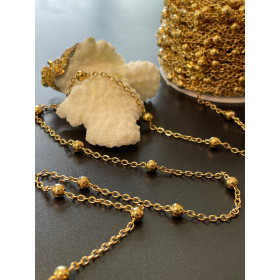 Chaine maille fine avec bille 3.3 par 3mm, Acier Inoxydable 304, finition Doré