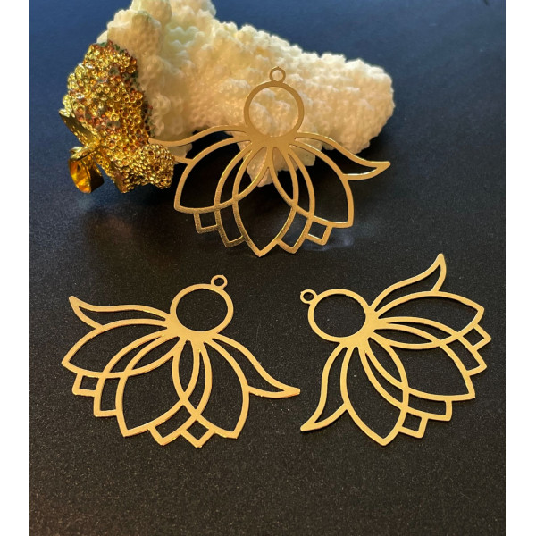 Estampes pendentif Grande feuille de lotus 39mm métal finition Doré