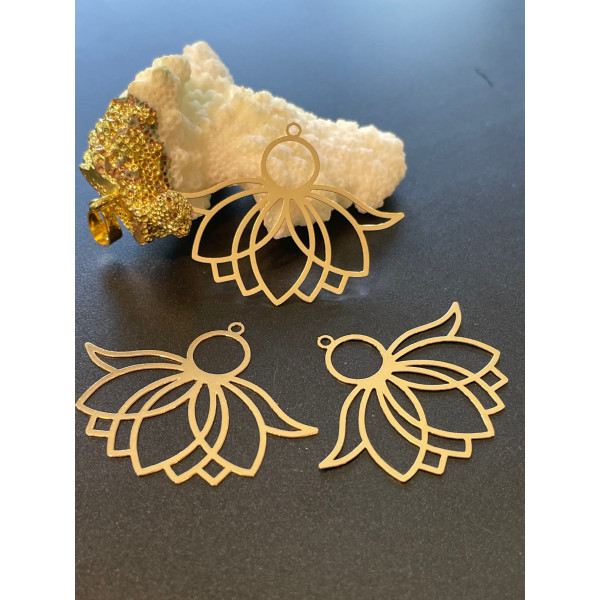 Estampes pendentif Grande feuille de lotus 39mm métal finition Doré