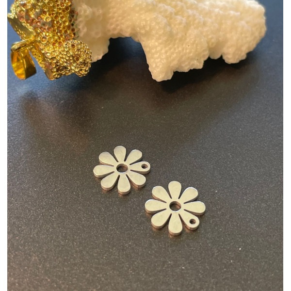 Pendentifs Marguerite 11mm, Acier Inoxydable 304 finition Argenté