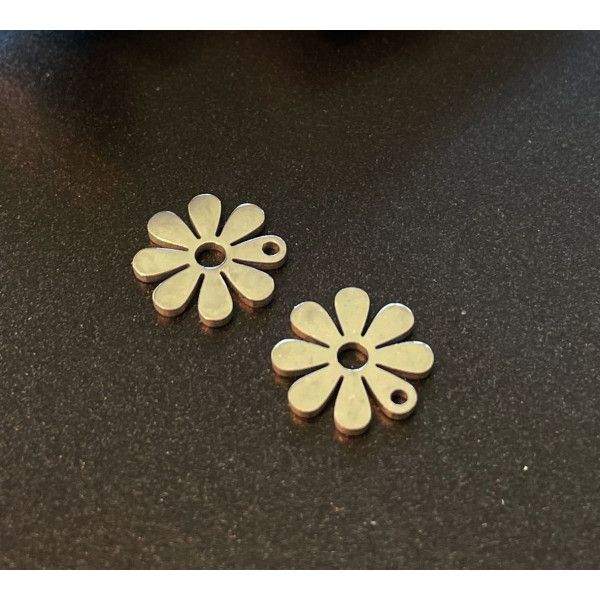 Pendentifs Marguerite 11mm, Acier Inoxydable 304 finition Argenté