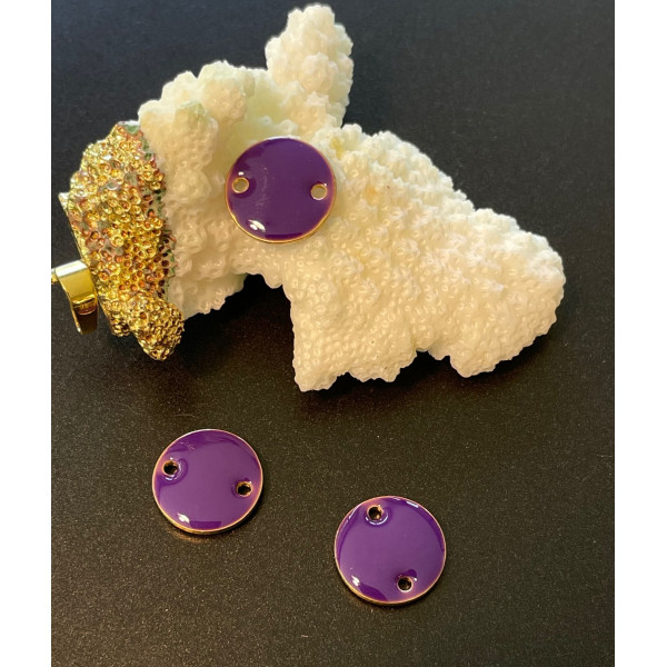 Sequins, médaillons émaillés biface, CONNECTEUR 12mm VIOLET base doré