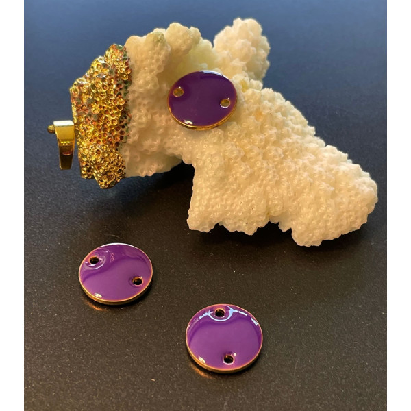 Sequins, médaillons émaillés biface, CONNECTEUR 12mm VIOLET base doré