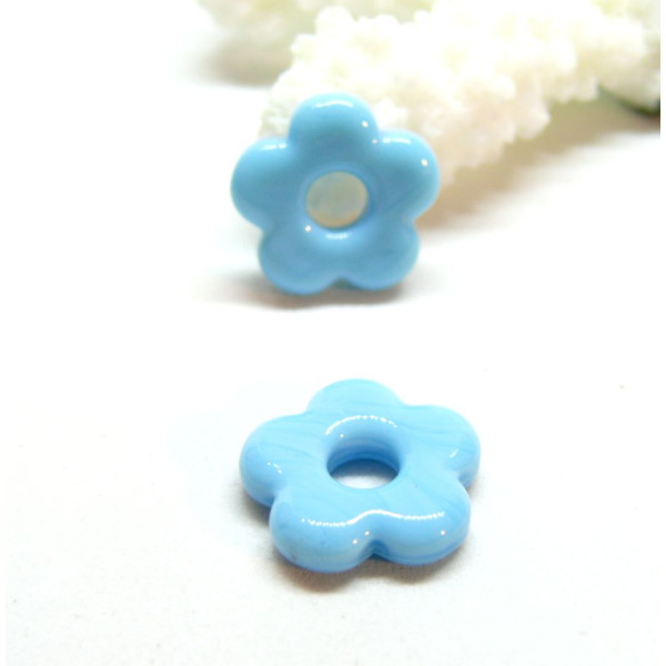 Pendentifs forme fleur 16mm, Verre coloris Bleu Ciel