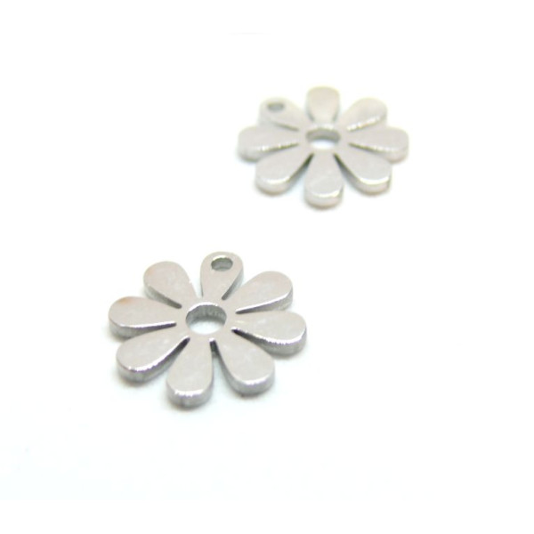 Pendentifs Marguerite 11mm, Acier Inoxydable 304 finition Argenté